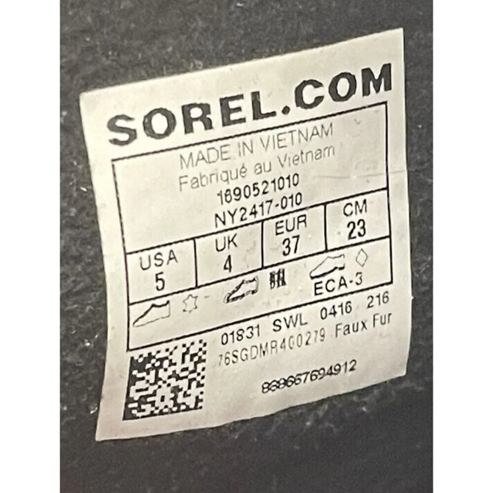 Sorel NY2417-010 Black Rubber Suede Leather Lace Ankle Snow Boots Youth Size 5